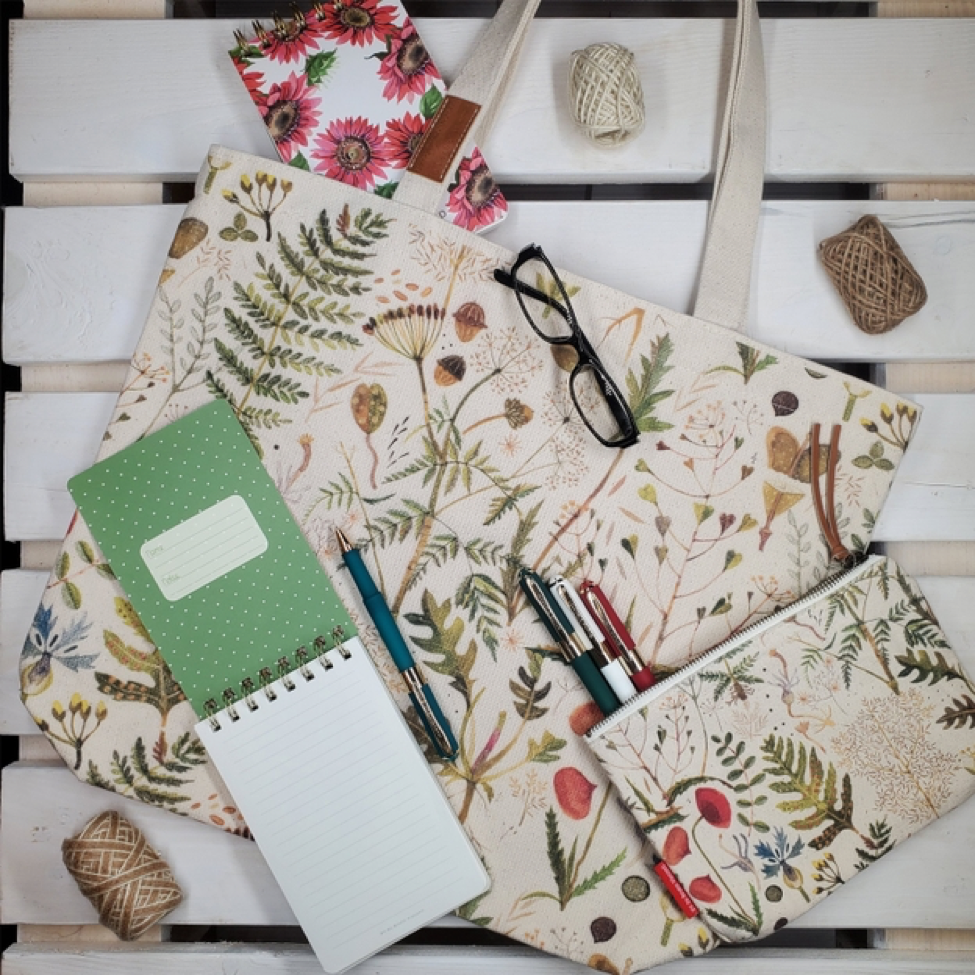 Tote Bag Canvas - Greens and Flowers
